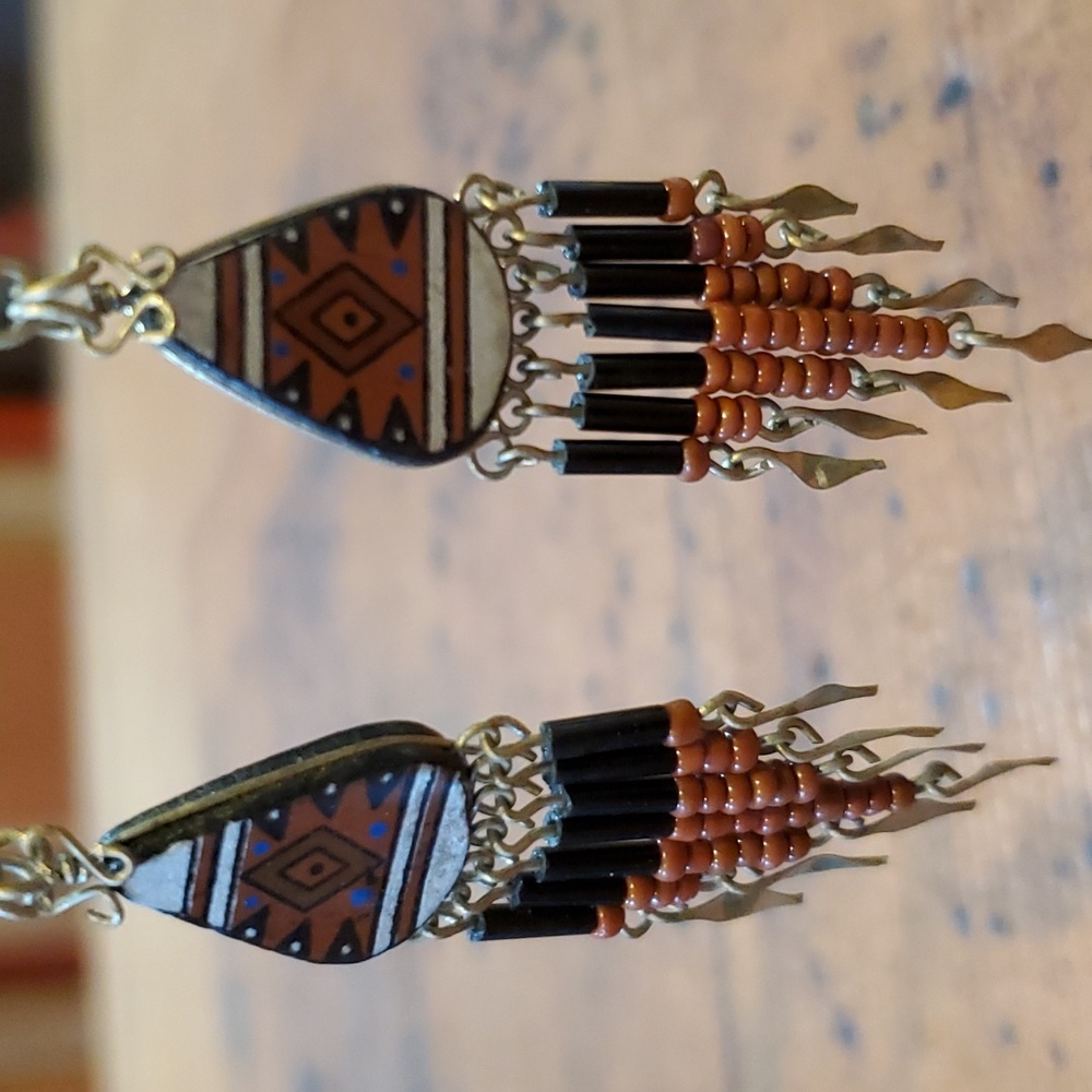 Handmade Tribal Earrings Alpaca Silver Drops beaded